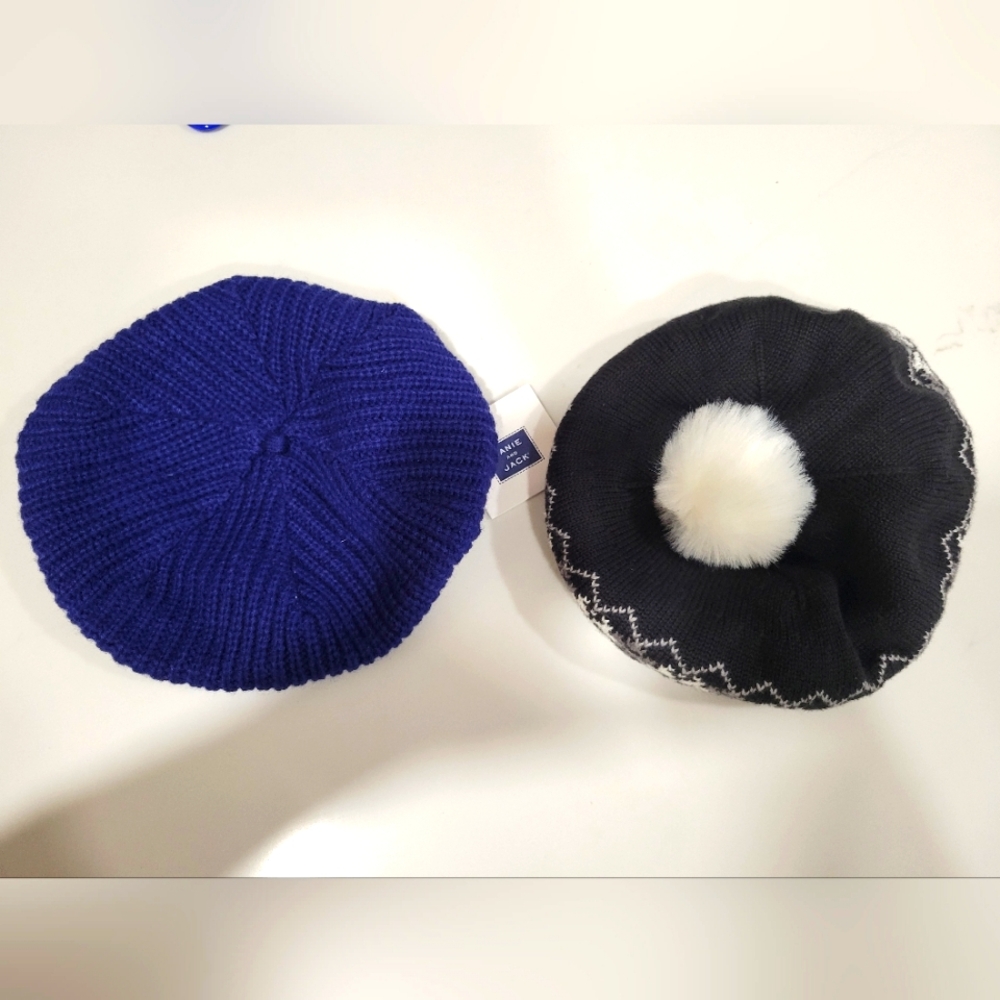 Janie And Jack Blue and Black Knit Beret Set NWT 2T-3